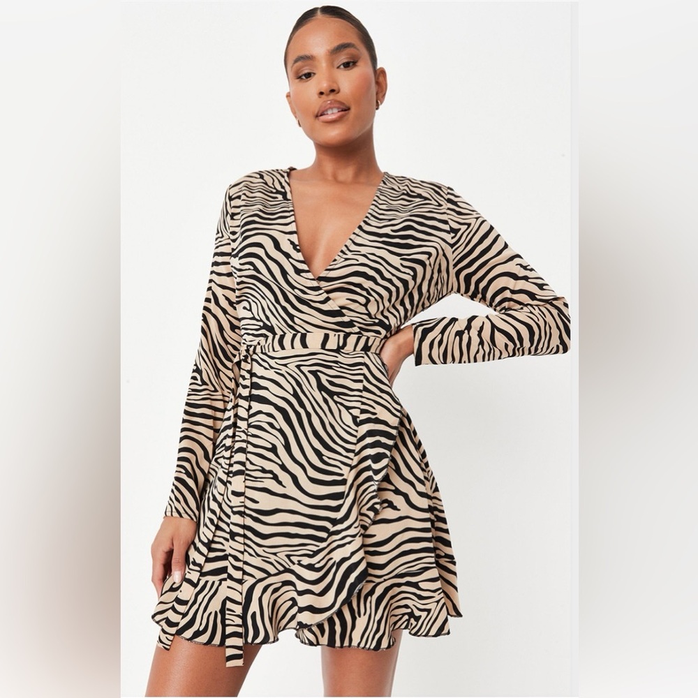 Missguided Zebra Print Long Sleeve Dress
